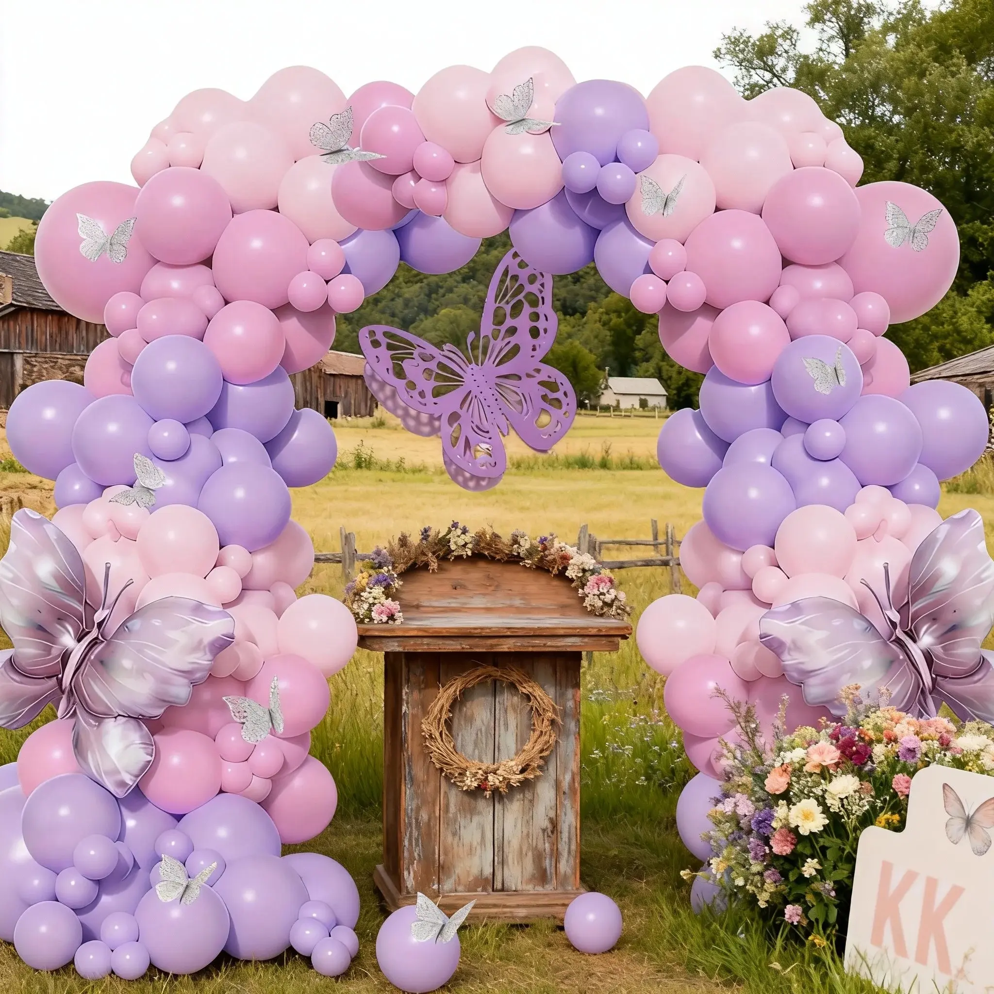 121 Piece Lavender Butterfly Balloon Set, Butterflies with Macaron Balloons, Spring Wedding Valentine's Day Birthday Baby Shower Party Decorations, Balloon Arch Kit