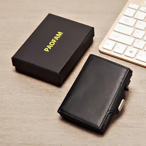 1pc Men's Slim Trifold Wallet, Genuine Leather Carbon Fiber, RFID Blocking Pop-up Card Holder With Money Clip, Minimalist Front Pocket Wallet For Men, Casual Style