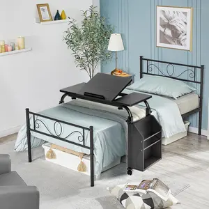 Overbed Table with Wheels - 31.5" Laptop Desk Cart with Adjustable Height, Length & Tilt Board, Cross-Bed Eating Desk for Hospital & Home Use, Black