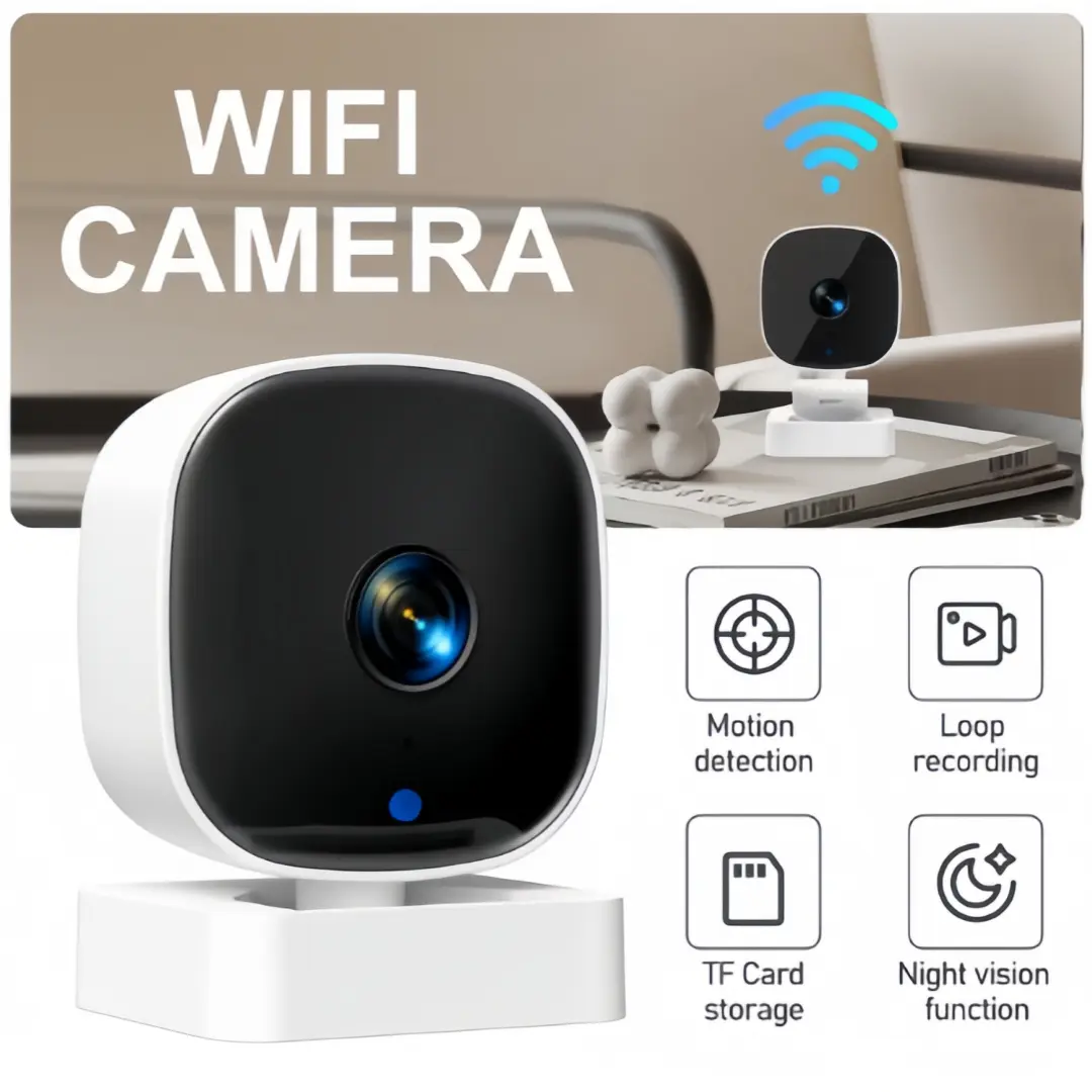 AI Mini Wireless Security Camera with 10 Double-Sided Adhesive Tapes, WiFi Connection, 2-Way Audio, Loop Recording, Real-Time Alerts, Night Vision, Motion Detection - Remote Home/Pet Monitor via App Card Device