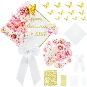 Graduation Cap Decorations Kit 2026-39PCS Grad Cap Decorations for Graduation with Faux ,  Butterflies, Letter Stickers, Glitter Paper, Satin Hair Bow for DIY Grad Hat Topper