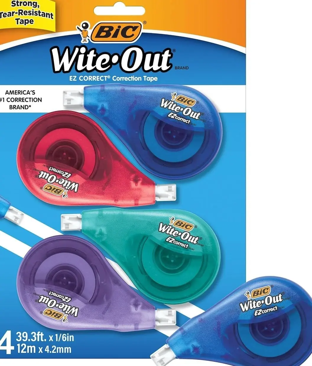 4 Pack White Correction Tape, Instant Dry Tear Resistant Correction Roller, Smooth Office & School Supplies for Clean Paper Corrections