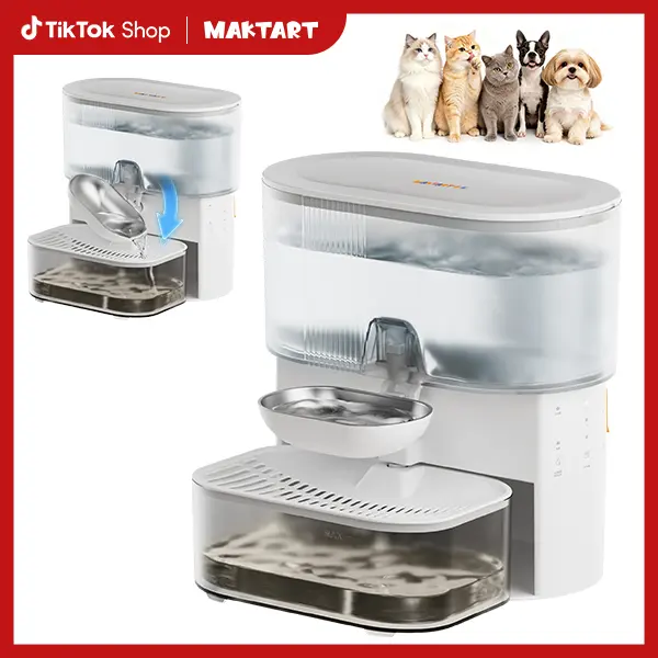 MAKTART Cat Water Fountain with Wastewater Separation, 3.5L Stainless Steel Cat Fountain No Filter Needed, Wireless Pet Water Fountain for Cats & Small Dogs, 180-Day Battery, Smart Alert