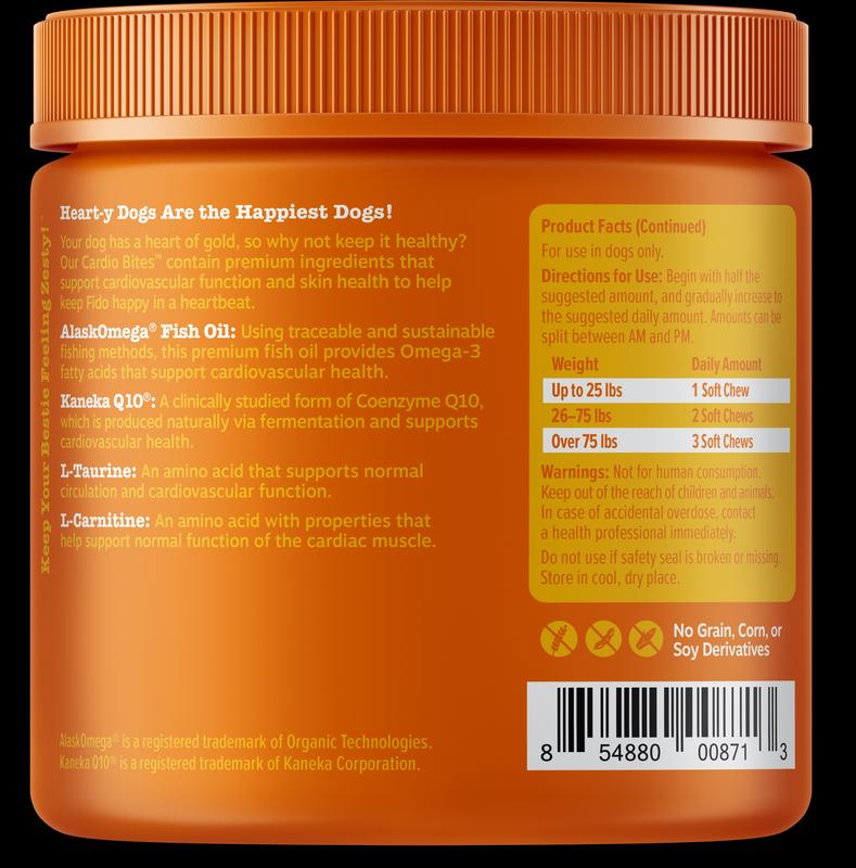 Zesty Paws Cardio Bites for Dogs, Cardiovascular Health and Circulation Support Supplement for Dogs, Omega 3 Fatty Acid Fish Oil Soft Chew Pet Treats