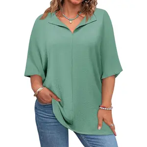 Imily Bela Womens Plus Size Tops Short Sleeve V Neck Tee Blouse Summer Loose Fit Casual Tunic Top XL-5XL