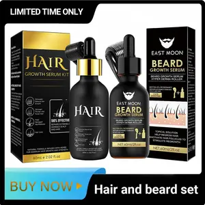 Men's Beard & Hair Care Set - Derma Roller 0.25mm, Nutritional Beard Serum Oil, Massage Tool for Thicker Shiny Beard, Daily Care & Holiday Gifts