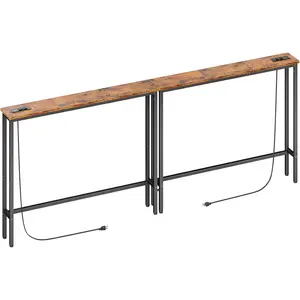 2 Pack 5.9" Narrow Console Sofa Table with Power Outlets, Total 78.8 Long Behind Couch Table with Charge Station and 5.9 Extension Cord for Living Room, 5.9"D x 78.8W x 29.5H, Rustic Brown