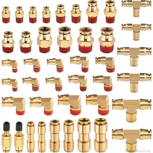43 count Brass Air  Line Fittings 1/4" 3/8" 1/2" Push to Connect Fittings Quick Connect & NPT Thread Tube Air Hose Fittings Repair Kit for  or Industrial Air SystemC31EasyWearStudio