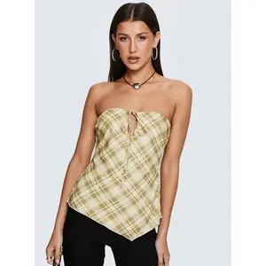 I Wonder Strapless Cut Out Top Yellow Check