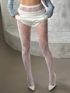 New Sexy Floral Print Slimming Sheer Stockings, Vintage Dark Jacquard Pattern Tights for Women, Versatile Thin Pantyhose for Stylish Looks Womenswear, Ladies