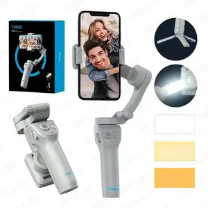 TOKQI M01 3-Axis Anti-Shake Handheld Gimbal Phone Stabilizer Foldable Holder Selfie Tripod with Fill Light for iPhone Smartphones