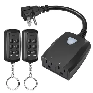 Outdoor  Remote Outlet, 2-in-1 Individual Control Sockets, 2 Independent Control Sockets Weatherproof Remote Control , 15A Heavy Duty with 2 Remote for Lights, FCC Listed