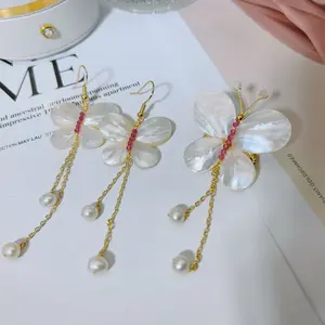 Original Design Handmade High-end Earrings With Feminine Super Fairy Temperament Long And Niche Shell Pearl Butterfly Tassel Earrings