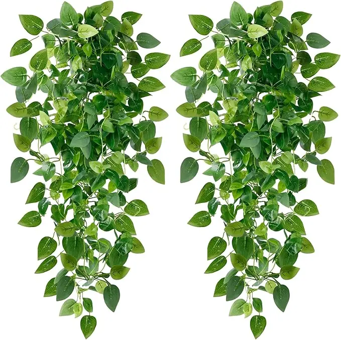 Fake Hanging Plants 2 Pcs Artificial Hanging Plants Fake Ivy Vine Faux Pathos Vines Artificial Ivy Leaves Greenery Plant for Room Home Basket Decor