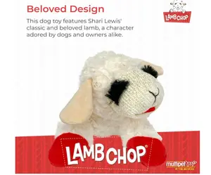 Multipet Lamb Chop Dog Plush Toy - Squeaky Toy for Small & Medium Dogs - Extra Soft Plush - Stuffed Animal for Cuddling & Playing (10", Cream, 5 Squeakers)