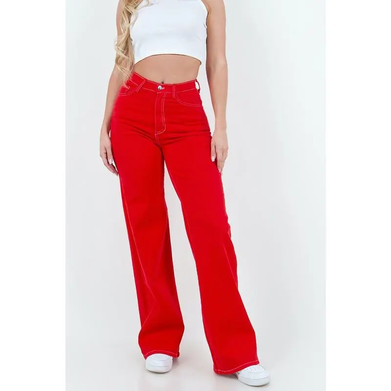 Wide Leg Jean in Red