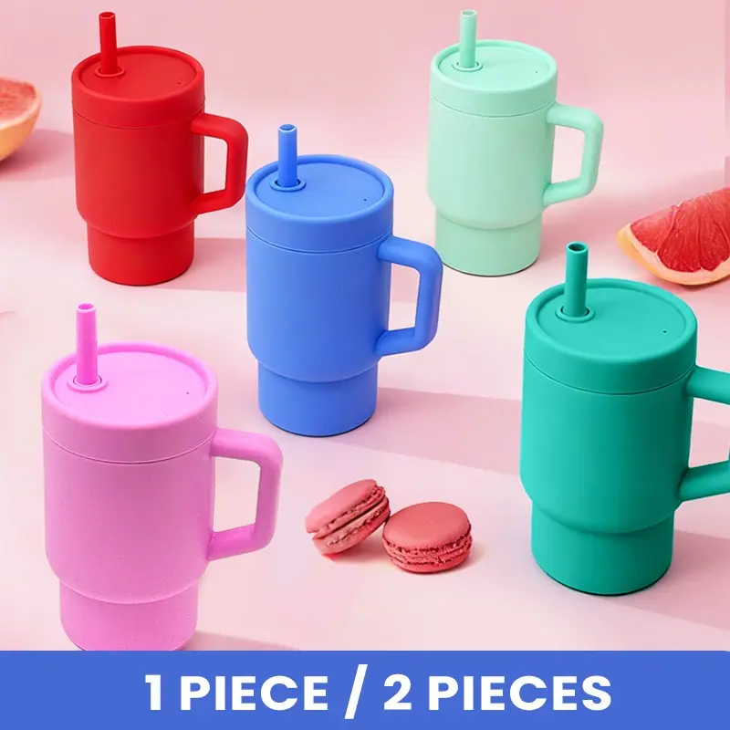 MY FIRST TUMBLER, Silicone Tumbler with Straw & Handle, Traveler Water Bottle, Travel Hydration Tumbler, Drinkware Tumblers, 1 Count Straw Cup, Easy to Clean Drinking Cup for Home Office School Travel, Christmas Gift Idea for Kids Toddlers