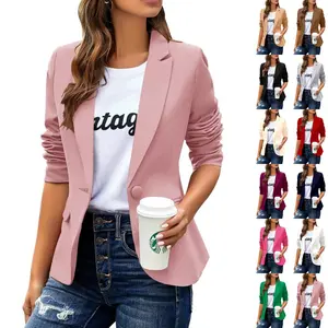 Goranbon Women's Casual Slim Blazer Jacket - Long Sleeve, Lapel Collar, Button-Front, Ideal for Work, Office Wear