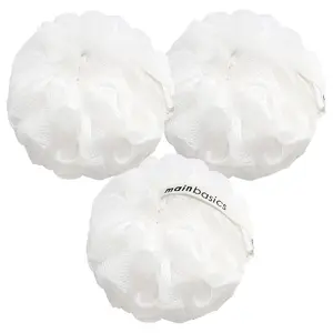 Bath Shower Loofah Sponge Pouf  Scrubber Exfoliator  Wash Sponge (Set of 3, Snow White)