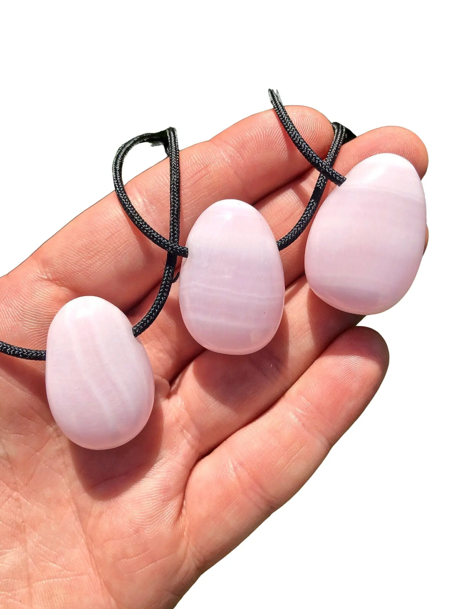 Mangano Calcite Necklace on 28" Adj. Cord - Polished Teardrop Pendant - Pink Calcite