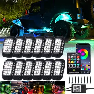 12 RGB Rock Lights LED12pcs LED Chassis Light, Car Lighting Accessories, APP Remote Control Super Bright Polaris ambient light Applicable for Yamaha BRP ATV UTV RZR Underbody Light