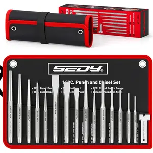 16- Precision Punch & Chisel Set - Taper Punch, Pin Punch, Center Punch, Cold Chisels & Gauge for Versatile Applications