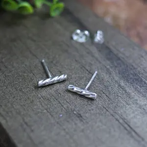JENNY Earrings - Twisted Sterling Silver Bar Minimal Stud Earrings, Every Day Earrings