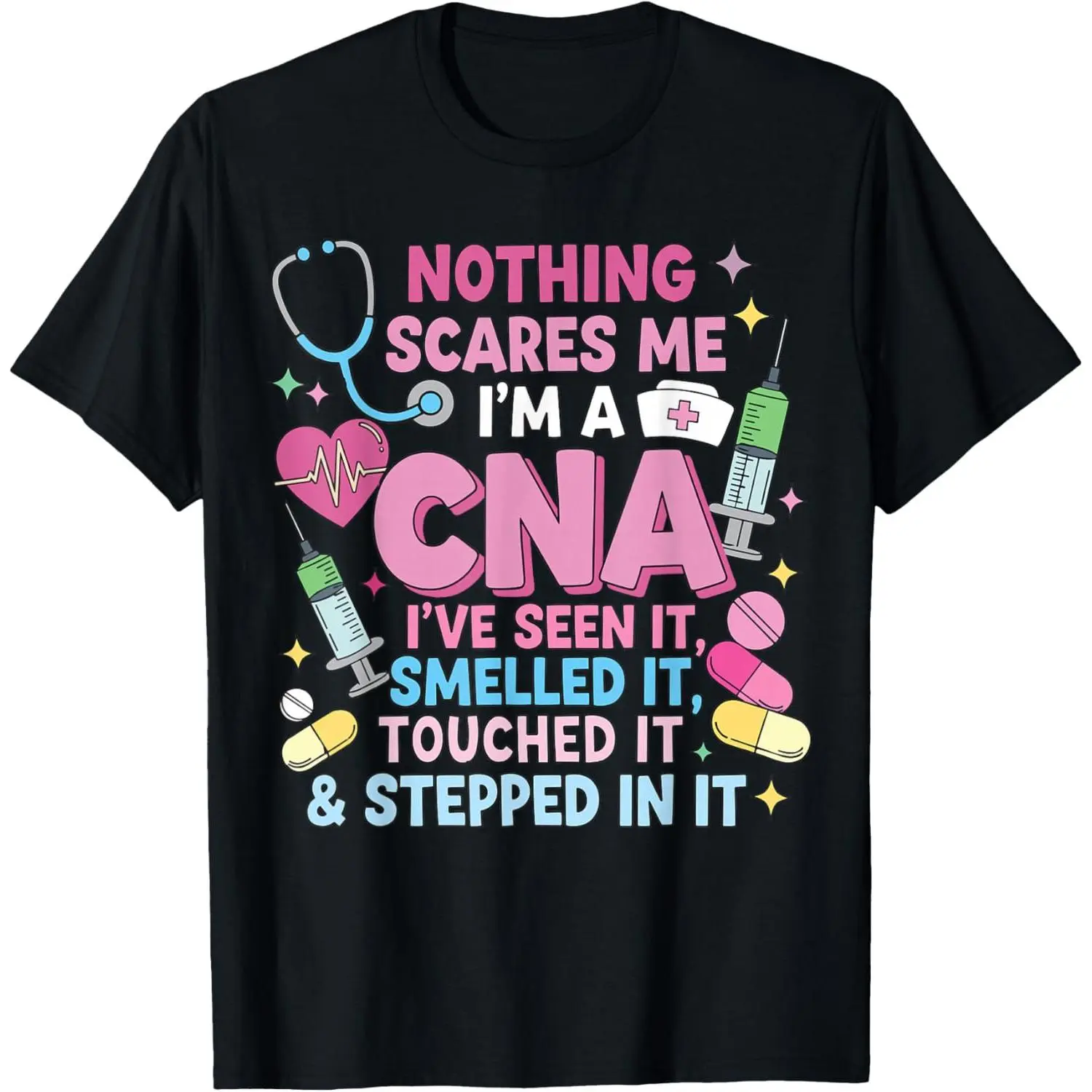 Funny CNA Graphic T-Shirt for Women, Casual Short Sleeve Streetwear Cotton Top with Sarcastic Healthcare Saying, Shortsleeve, Tshirt, Distressed