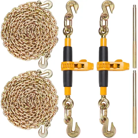 VEVOR 2 Ratchet Chain Binders (3/8"-1/2" Fit), 2PCS 3/8-1/2 Inch Binder with 40cm G80 Forged Chains (12000 lbs Secure Load Limit), Labor-saving Anti-skid Handle, Flatbed Truck Trailer Tie Down Tool for Transportation, Industry, 3/8" Or 1/2" Fit