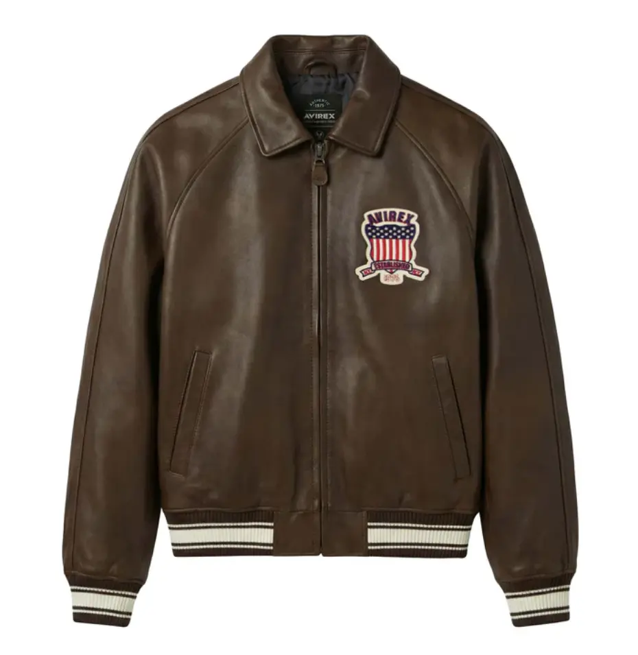 Men’s Vintage Brown Leather Bomber Jacket Classic Aviator Style Zip-Up Jacket