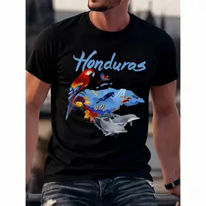 Honduras Men's Printed T-Shirt - Casual Comfort, Fun Graffiti Design, Breathable Cotton, Machine Washable