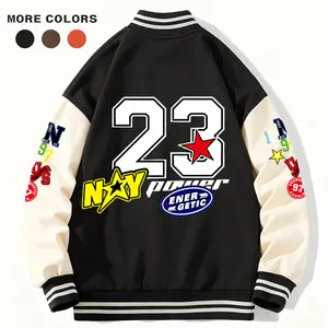 Men's Baseball Jacket 100% Polyester Black Orange Coffee Colorblock "NY", "LA", "23", "1997", Stars & "R" "US" Graphic Print Varsity Coat Vintage Retro Classic Casual Sports Streetwear Light Fleece-Lined Winter Jacket Trendy Tops Gift - Fashion