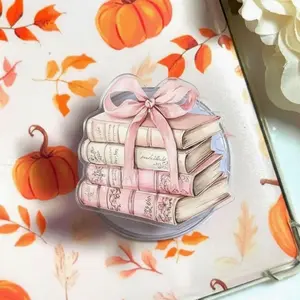 Pink Book Stack Phone Grip, Coquette Reader Aesthetic Pop Socket, MagSafe Compatible Grip Stand, Cute Book Lover Holder for iPhone Android Kindle Gift