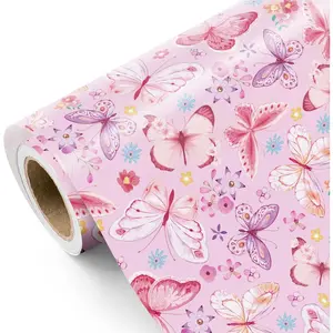 Butterfly Wrapping Paper Roll - Mini Roll - 17 Inch x 9.8  - Fantasy Floral Butterfly Design,  for Birthday, Wedding, Bridal Shower
