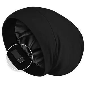 Satin Lined Hair Bonnet for Sleeping, Sleep Cap for Women and Men with Adjustable Strap, Stay On All Night Hair Wrap, Black, Pack of 1