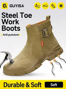 Men's Welding Shoes High-Top Work Boots Steel Toe Fireproof Anti-Slip Construction Safety Footwear All Seasons Leather