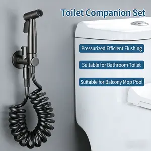 304 Stainless Steel Toilet Spray Gun Set, Multifunctional Handheld Toilet Head Sprayer with Spring Tube and Base, high valve core sealing ,Modern Bathroom Style, Easy to install, installed in bathroom, kitchen, garden, garage