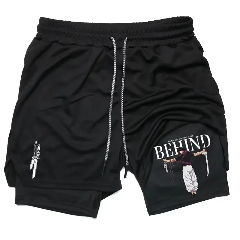 Men's Anime Toji Print 2-in-1 Athletic Shorts, Breathable Quick-Dry Double-Layer with Mesh Liner, Casual Sports Fitness & Training Workout Shorts for Gym, Running ZY0074, Athletic Shorts Casual