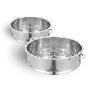 Gourmetific Stainless Steel Steamer Pot Set with Baskets Two Tier Cooking Cookware for Vegetables Dumplings and Tamales