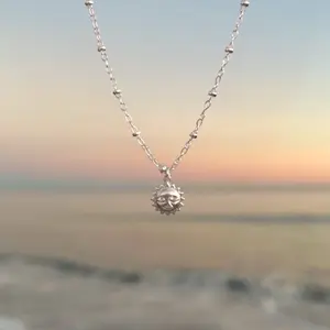 Sterling silver sunshine necklace, boho beach necklace, celestial sun necklace
