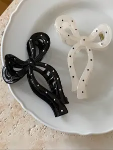 Cute Polka Dot Print Bow Design Hair Claws Set, Super Cute Clips, Elegant Hair Accessories for Women & Girls, Minimalist Headwear Suitable for Daily and Party Use, Bowknot
