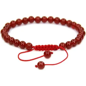 Natural AA Grade Red Agate Gemstone 6mm Round Beads Adjustable Bracelet 7" Unisex