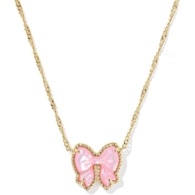 Charming 14K Gold Plated Necklace with Adorable Pink Bow Accent