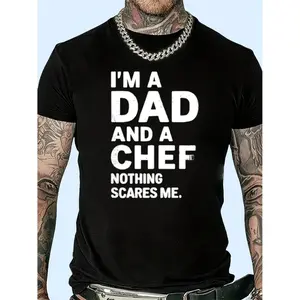Humorous Dad and Chef Cotton T-shirt Retro Vintage Casual Gift for Fathers and Chefs Machine Washable All Seasons