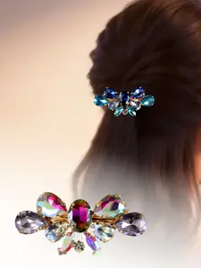 Elegant Gemstone Hair Clip, High-End Rhinestone Spring Clips, French Vintage Half-Updo Top Clip, Trendy Fringe Hair Accessory