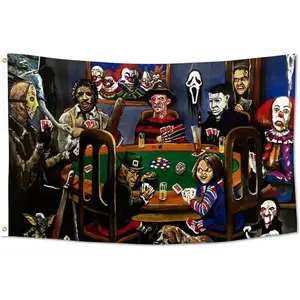 Horror Scary Movie Flag 3x5FT Double Printed Happy Halloween Funny Flag Outdoor Tapestry Dorm Room Home College Decor 2 Shiny Brass Grommets 100% Polyester (40CM * 60CM) 40*60