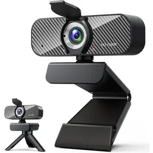 Webcam Full HD 1080P with Built-in Microphone and Rotatable Tripod, bon Fiber d and Privacy Cover, Auto Light Correction, Adjustable FOV, Plug&Play for Zoom/Skype/time/YouTube, Laptop/PC