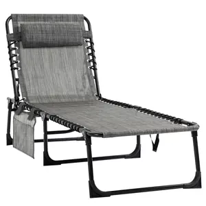 Outsunny  Reclining  Chaise  Lounge  Chair ,  Portable  Sun  Lounger ,  Folding  Camping  Cot ,  with  Adjustable  Backrest  and  Removable  Pillow ,  for  Patio ,  Garden ,  Beach ,  Grey