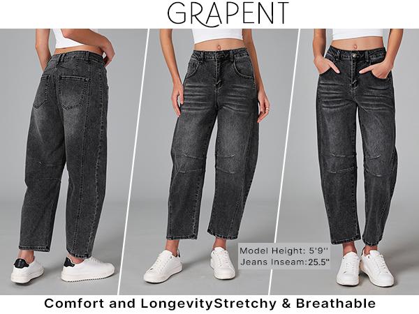 GRAPENT Barrel Jeans for Women Trendy High Waisted Wide Leg Baggy Cropped Relax Fit Stretch Denim Trouser Ankle Pants SpringStatements GRAPENT Barrel Jeans for Women Trendy High Waisted Wide Leg Baggy Cropped Relax Fit Stretch Denim Trouser Ankle Pants SpringStatements