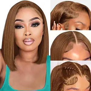 Chocolate Brown Bob Wig Human Hair 13x4 Bob Lace Front Wigs Human Hair Wigs For Black Women 180% Density Colored Frontal Bob Wigs 12 Inch Glueless Bob Wigs